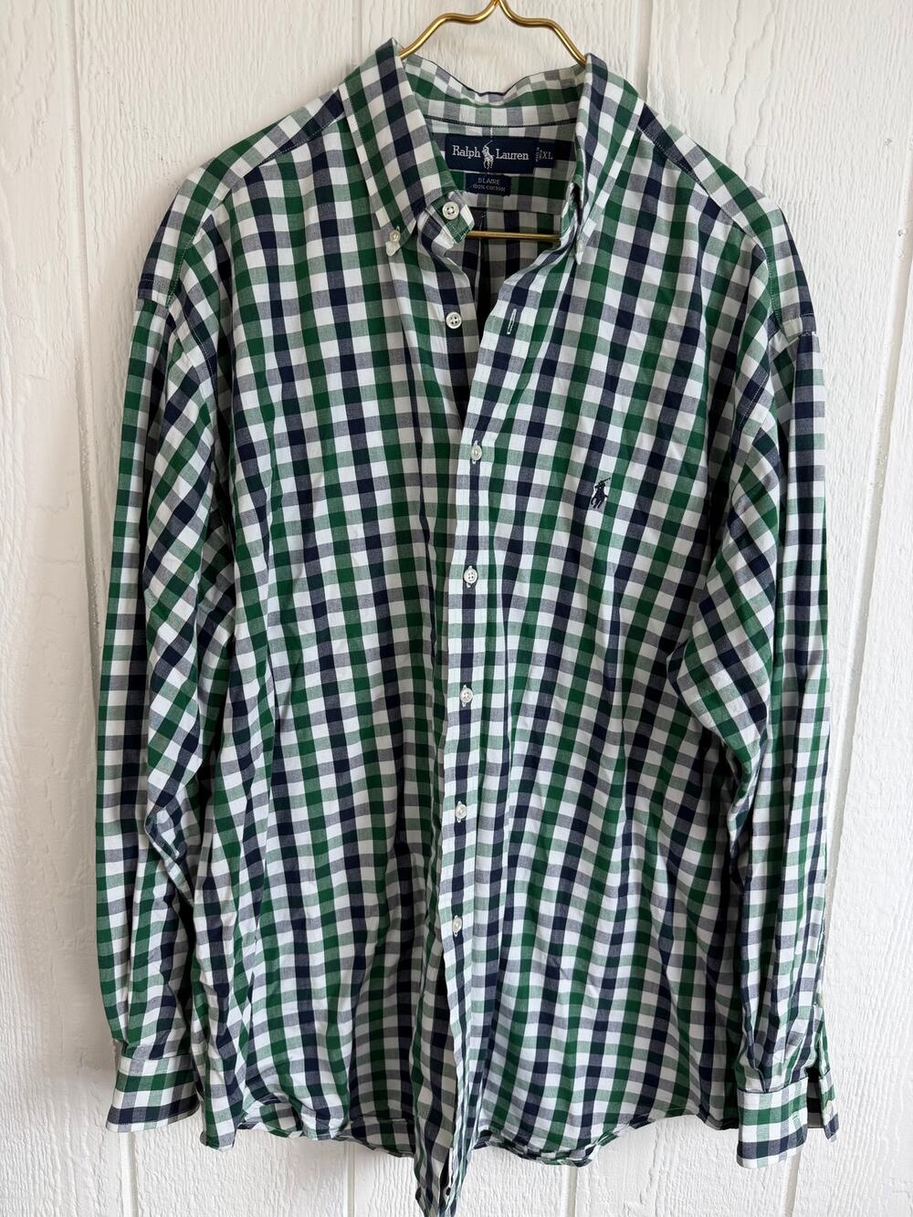 Ralph Lauren Blake Green Navy Gingham Plaid Button Down Shirt Men’s XL